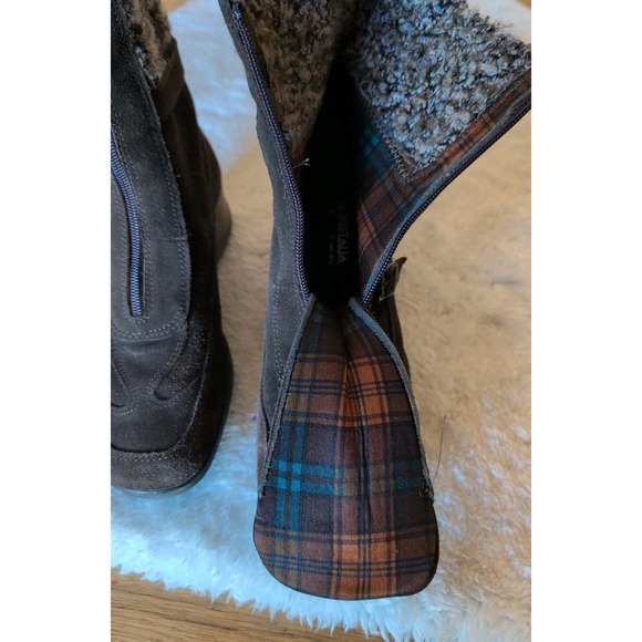 US 8.5/EU 38.5 Aquatalia Womens Brown Suede Zip Up Wedge Knit Ankle Boots Buckle - Picture 5 of 7